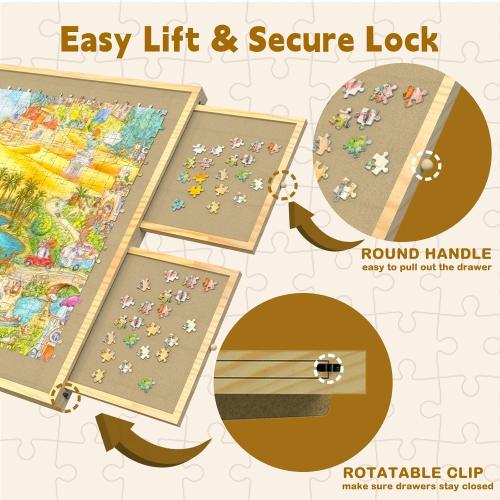 Jigsaw Puzzle Board with Drawers and Cover, Tilting Puzzle Board 1500 Pieces with 5 Adjustable Angles, Portable Puzzle Board for Adults