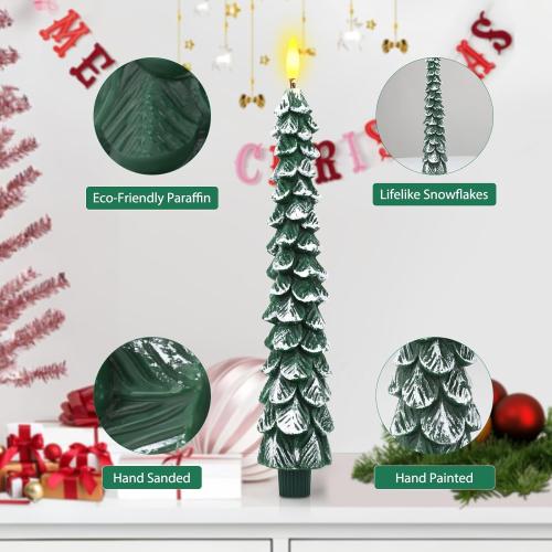 Flameless Candles – 4 Pack Christmas Tree Candles, Battery Operated Snowy Tree Design, 3D Flickering Flame, Safe Holiday Home Decor for Christmas Decorations & Gifts