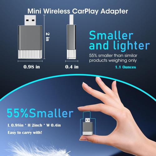 Mini Wireless Carplay Adapter for Apple iPhone,Plug and Play Easy Setup Automatic Reconnect,Convert Wired to Wireless Carplay Adapter Dongle,for Car Play 2016  & iPhone iOS 10  (USB A) Grey01