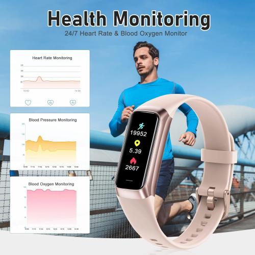 Black Fitness Tracker with 24/7 Heart Rate, Blood Oxygen Blood Pressure Sleep Monitor, Activity Trackers 5 ATM Waterproof,Step Calorie Counter Pedometer Health Smart Watch for Women Men