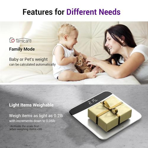 Ovutek Scale for Body Weight, Highly Accurate 450lb Digital Bathroom Scales for People, Automatic Weighing Machine for Baby, Pet, Light Items, Large LED, Sturdy and Durable Base, White