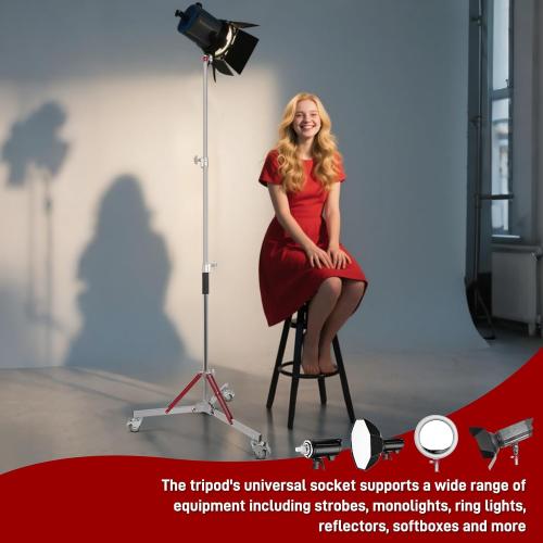 Heavy Duty Light Stand with Casters,10ft/305cm Adjustable Light Stand with Stainless Steel