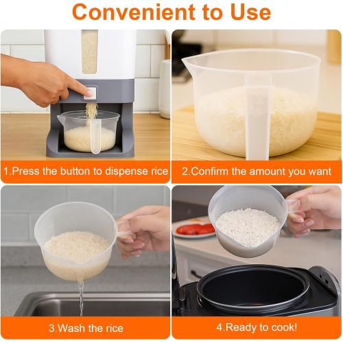 Mity rain Rice Dispenser 20 Lbs with Moisture Absorbing Clay | Rice Storage Container with Measuring Cup, 12 L Cereal Containers Storage Airtight for Kitchen Pantry Organization