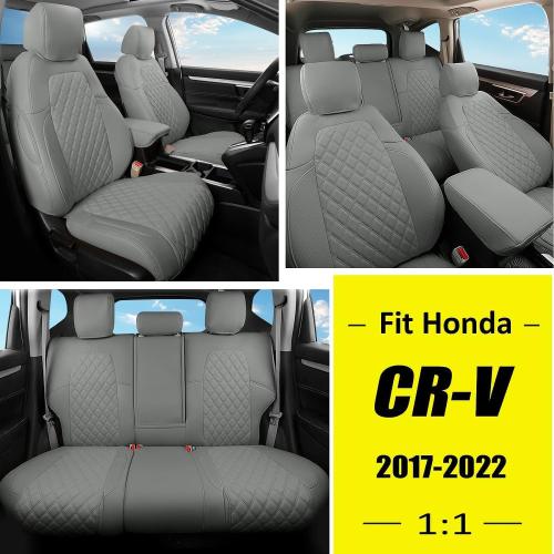 GIANT PANDA Car Seat Covers Full Set Custom Fit for Honda CRV EX,EXL,LX,Touring,Hybrid 2017 2018 2019 2020 2021 2022- Faux Leather (Gray/Grey)