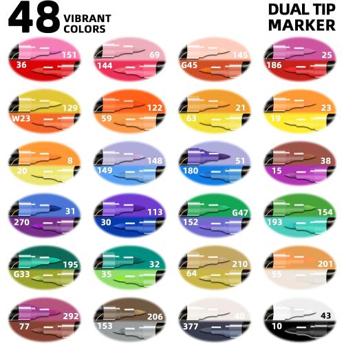 48 Colors Acrylic Paint Pens, 24 Pack Dual Tip Acrylic Paint Pens Markers for Rock Painting, Wood, Stone, Canvas, Ceramic, Glass Surfaces, DIY Crafting & Art Supplies
