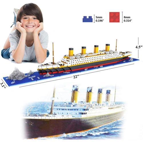 Titanic Ship Model Building Block Set, 3D Puzzle Sets DIY Educational Toys, Bricks Toy, with 1860Pcs Micro Mini Blocks, Ideal Gift for Kids and Adults
