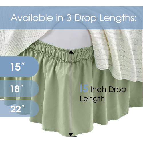 FreshCulture King Bed Skirt, Dust Ruffle for King Size Bed, Easy Fit with 15-Inch Tailored Drop, Elastic Wrap Around Bed Skirt King Size, Hotel Quality Bed Skirts for Adjustable Bed (Sage Green)