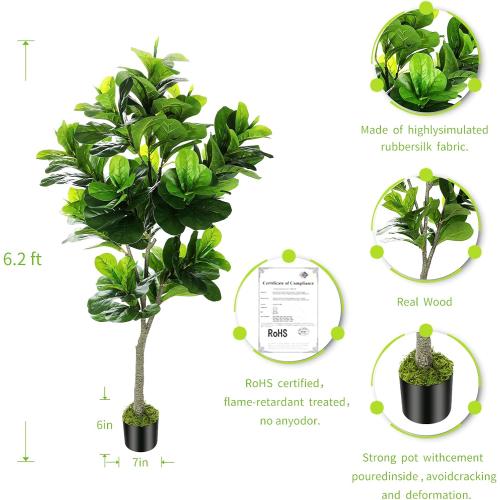 6ft Full Artificial Fiddle Leaf Fig Tree (72in) with Plastic Nursery Pot Faux Tree, Ficus Lyrata Fake Plant for Office House Farmhouse Living Room Home Decor (Indoor/Outdoor)