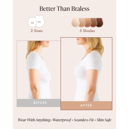 Bare Babe Nipple Covers with Lift - Reusable Sticky Bra Push Up - Waterproof Nipple Pasties Strapless Bras for Women 4 Shades