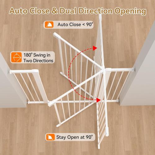 43 inch Tall Safety Dog Gate Adjustable 29.7-45.2 inch Extra-Wide Metal Pet Gate Drill-Free Pressure-Mount Installation kit Self-Closing Cat Gate for Stairwells、Doorways（White）