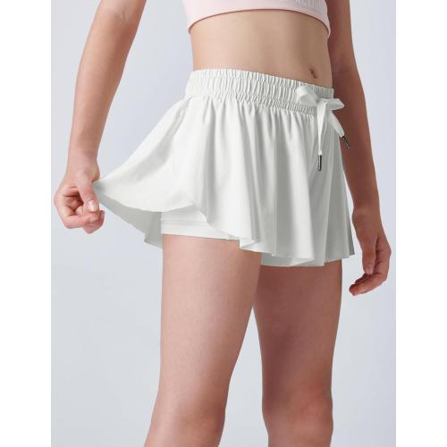 3 Pack Girls Flowy Shorts with Spandex Liner 2-in-1 Youth Butterfly Skirts for Fitness, Running, Sports