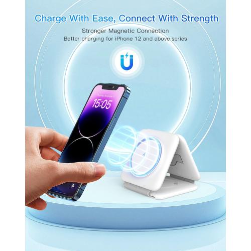 Charging Station for Apple Multiple Devices - 3 in 1 Foldable Magnetic Wireless Charger Dock - Travel Charging Pad for iPhone 16 15 14 13 12 Pro Max Plus Watch & Airpods