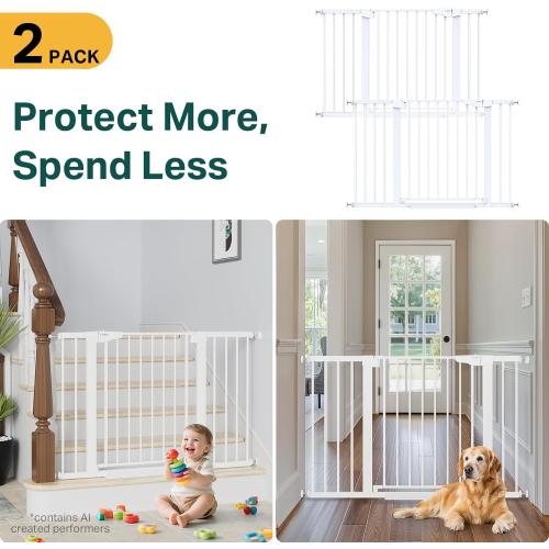 Cumbor Pack of 2 Baby Gate for Stairs, 29.7–48 Pressure Mounted Dog Gate for Doorways, Auto Close Safety Pet Gate Indoor, Easy Walk Thru Wide Child Gate, White, Mom's Choice Award Winner