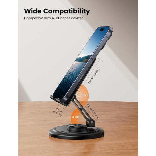 Lamicall Cell Phone Stand for Desk - [360° Rotation] Sturdy Adjustable Desktop Phone Holder, Foldable Mobile Stand, Office Desk Accessories Gifts for iPhone 17 16 15 14 Pro Max, Galaxy S26, Cellphone