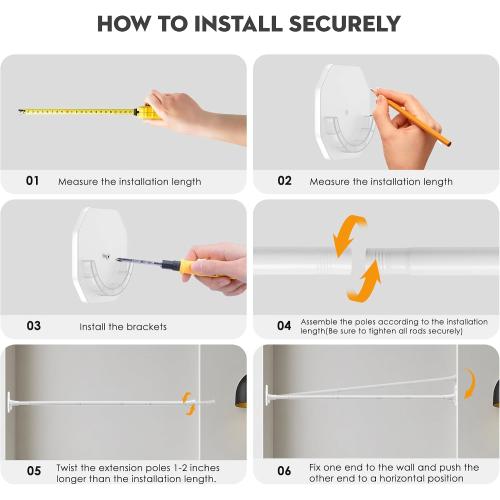 1.1 Inch Diameter Tension Closet Rods for Hanging Clothes 32-48 Inch, Adjustable Pole Closet to Hang Clothes, Heavy Duty Closet bar for Wardrobes with No Drilling Holder, White
