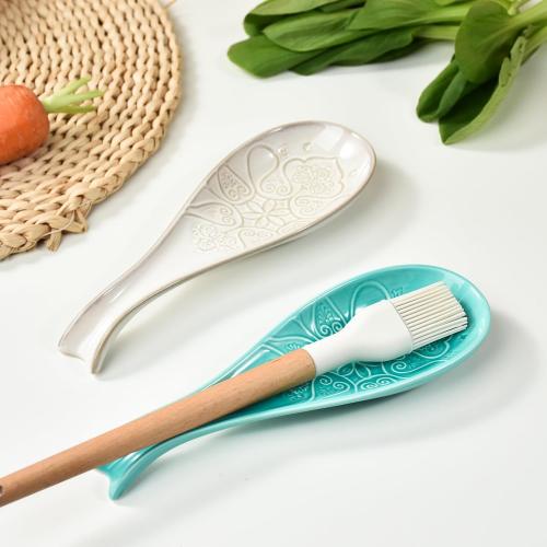 Ceramic Spoon Rest for Stove Top, Spoon Holder, Spoon Rest for Kitchen Counter, Utensil Rest for Spatula & Tong, Kitchen Decor and Accessories （Turquoise）