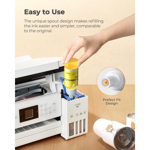 Hiipoo Sublimation Ink Refilled Bottles Compatible for ET2400 ET-2800 ET2720 ET2760 ET2750 ET4800 ET-2803 ET-2850 Inkjet Printers Heat Press Transfer on Mugs T-Shirts