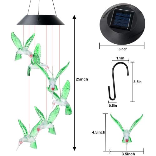 Gifts for Women Hummingbird Solar Wind Chimes Light (7 Colors Changing) Hummingbird Gifts for Mom/Grandma/Wife/Parents/Friends Unique Birthday Gift Gardening Gift Outdoor Garden Decor