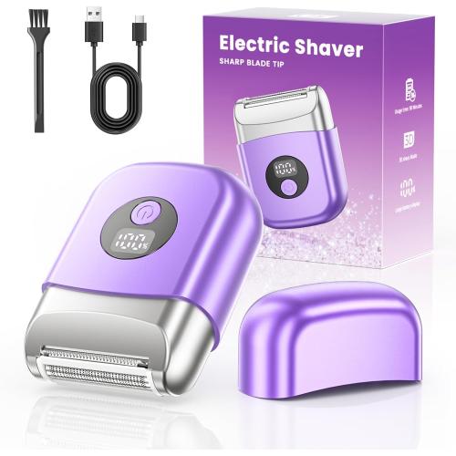 Cordless Electric Razors for Women, Travel Electric Shaver with LED Display, Rechargeable Body Trimmer Shaver for Private Area, Face Underarms Bikini,Lips,arms, Legs (Purple)