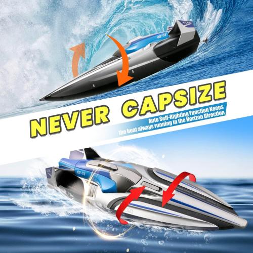 4DRC RC Boat for Kids & Adults, Fast 2.4 GHz Racing Boat with 2 Batteries, Low Battery Alarm, Capsize Recovery for 8-12 Year Old Boys & Girls