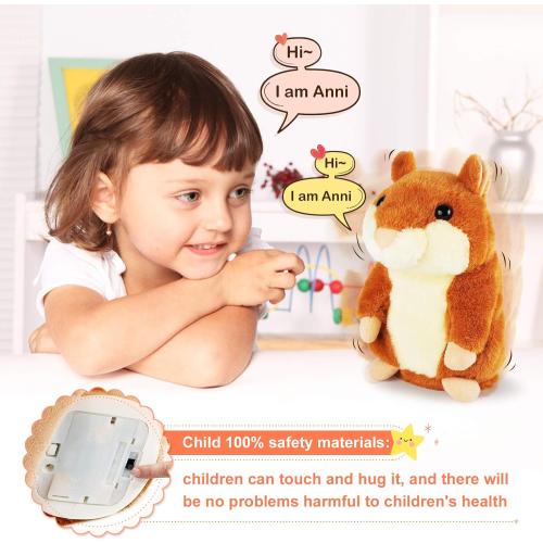 Brown 2 pack KIZZYEA Bigger Talking Hamster - 2 Pack Repeats What You Say Talking Hamsters - Interactive Stuffed Plush Animal Talking Toy, Early Educational Toy, Fun Gift for Toddlers, Boys & Girls