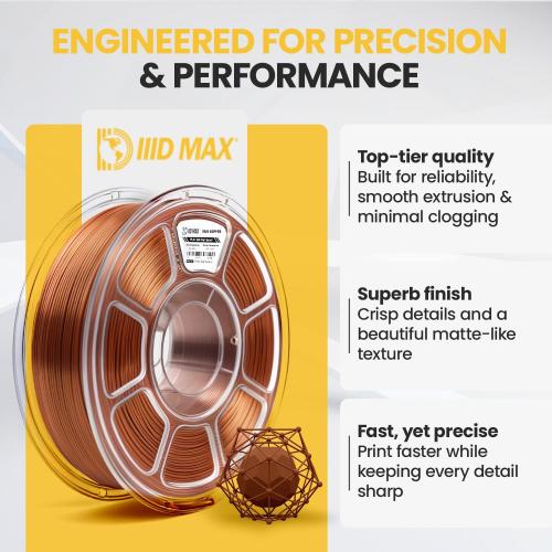 High Speed Silk PLA Filament 1.75mm, 1kg Spool (2.2 lbs), 30-600mm/s Fast 3D Printer Filament, 190-230°C, Fits Bambu Lab Creality Anycubic, Silk Copper