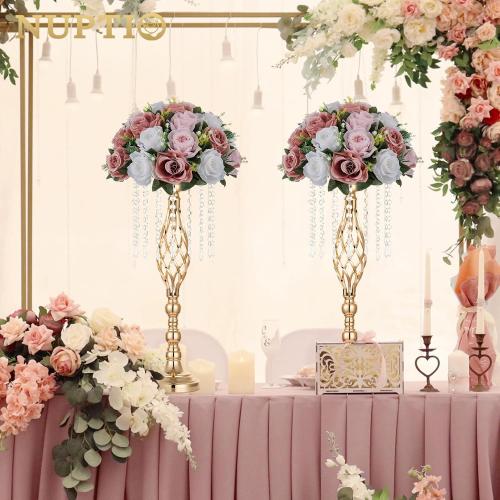 NUPTIO Large Flower Balls for Centerpieces - 2 Pcs 13.8in Diameter Dusty Rose & White Artificial Flower Ball Arrangement Bouquet Wedding Centerpieces for Tables - Fake Rose Flowers for Weddings Decor