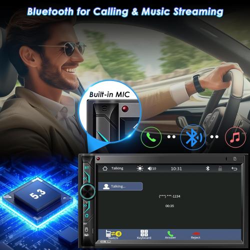 Double Din CarPlay Multimedia System: 7 Inch Touchscreen Car Stereo Receiver – Bluetooth Android Auto Car Radio with Backup Camera Mirror Link AM FM USB SD AUX Subwoofer Steering Wheel Control