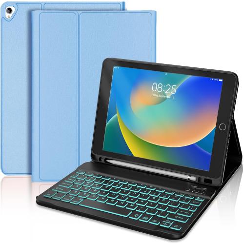 BORIYUAN iPad 9th 2021/8th/7th Generation Keyboard Case, Detachable Bluetooth Keyboard with 7 Colors Backlit, Slim Folio Cover with Pencil Holder for iPad 10.2/iPad Air 3rd Gen/iPad Pro 10.5 Blue