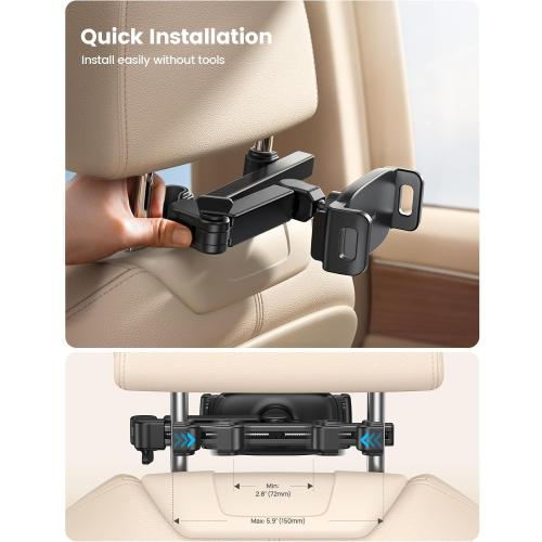 Lamicall Car Headrest Tablet Holder - [3 in 1 Extension Arm] Adjustable Tablet Car Mount for Back Seat, Gifts Road Trip Essentials for Kids, for 4.7-11 Device Like iPad Pro, Air, Mini, Galaxy, Fire