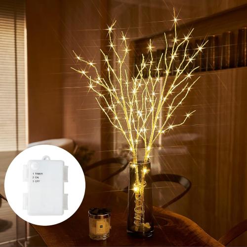 Size 32inchs  Lighted Birch Branches 32IN 100 LED with Timer Battery Operated, Artificial Tree Branch with Warm,Willow Branch Lights for Home Bedroom Fireplace Christmas Holiday Decoration