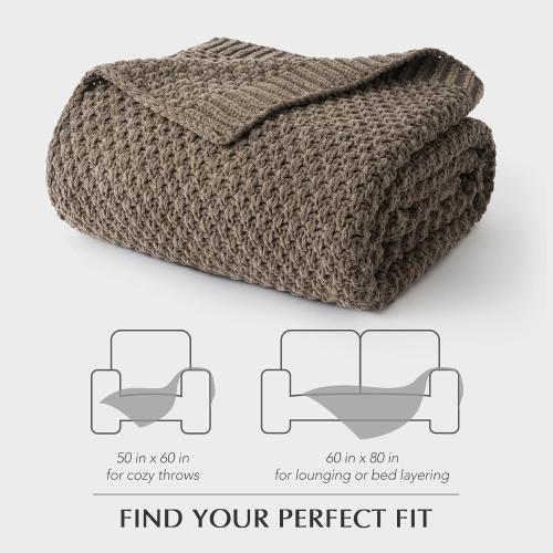 EVERGRACEHOME Chunky Chenille Knit Throw Blanket for Couch, Soft Luxurious Moss Stitch Blankets for Bed, Cozy Decorative Farmhouse Knitted Throws for Sofa, Mocha Brown, 60 x 80