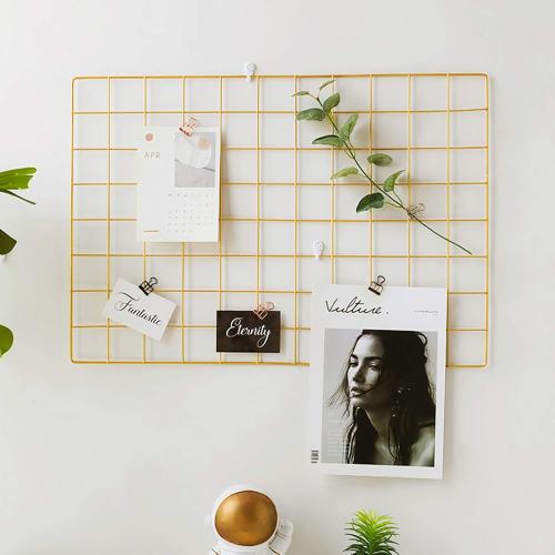 2 Pack Large Wall Grid Panels with Light and Clips, Photo Display Board, Picture Frame Collage Board, Wire Grid Wall Panel Room Decoration,Dark Gold