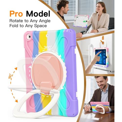 BATYUE for iPad 9th/ 8th/ 7th Generation Case (iPad 10.2 inch Rugged Case 2021/2020/2019) with Screen Protector, Rotating Stand/Pencil Holder/Carrying Shoulder Strap (Colourful Pink)
