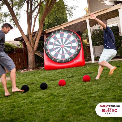 Swooc Games - Premium Inflatable Giant Kick Darts (15  Ways to Play) - Jumbo Soccer Dartboard with Air Pump - Big Carnival Games - Giant Outdoor Games - Oversized Dart Board Yard & Lawn Game