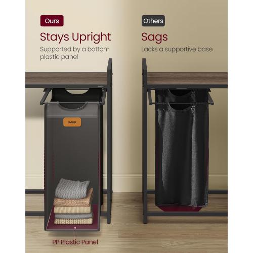 VASAGLE Laundry Hamper with 2 Compartments, 26.4 Gal. (100 L) Laundry Sorter, Rolling Laundry Cart with Shelves, Removable Liners, 6 Labels, Chestnut Brown, Ink Black and Dove Gray UBLH311B02
