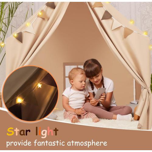 Kids Play Tent with Padded Mat & Star LED Lights for Ages 4-8-10 Year Old Girls Boys, Large Cute Indoor Play Room House Tent for Toddler Children