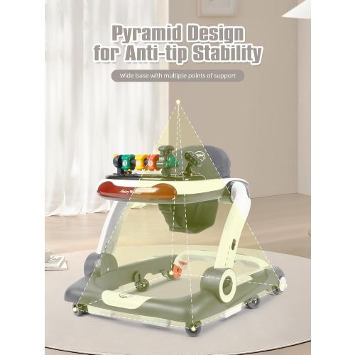 Music and Lights Baby Walker with Wheels, 6 in 1 Baby Activity Center w/Ergonomic backrest Design, Baby Walkers for Boys w/Foot Pads, Music Bouncer Walkers for Boys Girls Babies 6-18 Months, D Grey