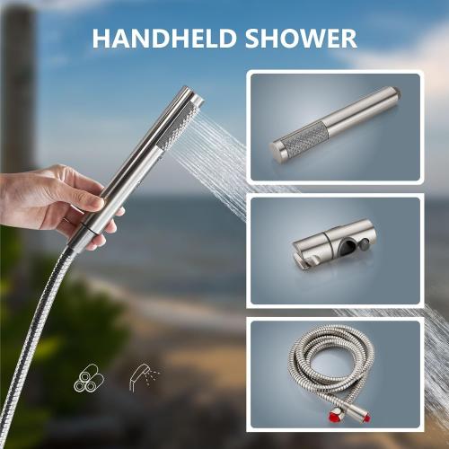 Aolemi Wall Mount Outdoor Shower Kit,Outdoor Shower Fixtures Faucet System with Handheld Spray,Double Handle 6 Inch Center Exposed Shower with Shower Head Brushed Nickel