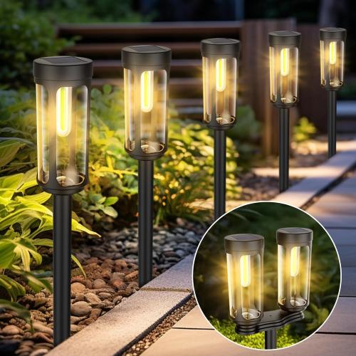 Bright Solar Pathway Lights Outdoor, 4 Pack Solar Powered Garden Lights Waterproof, Auto On/Off Yard Lawn Patio Walkway Driveway Decor Landscape Lighting Warm Lights