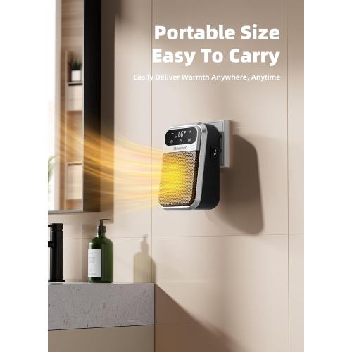 Minetom Portable Plug In Space Heater, 800W Small Wall Heater for Indoor Use, Remote, 12H Timer, ECO Mode, Overheat Protection, Fast and Safe Heat for Bathroom Garage Office Bedroom Home