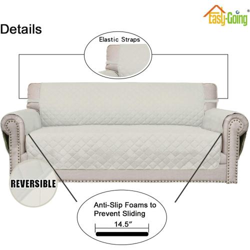 Easy-Going Reversible Couch Cover for 3 Cushion Couch Sofa Cover for Dogs Water Resistant Furniture Protector Cover with Foam Sticks Elastic Straps for Pet Cat (Sofa, Ivory/Ivory)