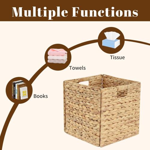 Wicker Storage Cubes, Foldable Storage Bins, 12x12x12 Inch, 2-Pack | 2-pack 12x12x12 foldable water hyacinth wicker cubes; collapsible storage bins for shelves, closets and home organization.