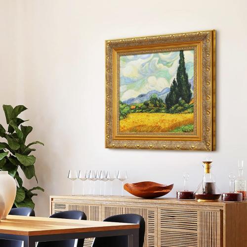 Vintage Gold Frame for 12x12 Canvas Paintings, 2.4” Wide Finished Wood Ornate Frame for Oil Painting Art Prints Landscape Family Portrait, Victorian Antique Gallery Wall Decor(No Glass & Back)