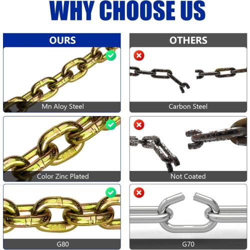 3/8 Chain Trailer Chains with Hooks, Grade 80 Tow Log Chain 7100 lbs Working Load for Truck Farm Construction(3/8 in x 10FT)