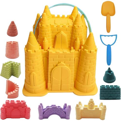 IOKUKI Beach and Sand Castle Kit, 12 PCS Sand Toys for Kids Outdoor with Sand Castle Bucket, Molds, Rake and Shovel, Great Toys for Beach