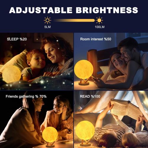 Moon Lamp, Sliding Control Moon Night Light, Kids Night Light, 16 Colors Moon Light with Unique Stand, Remote&Sliding Control, Timing, USB Rechargeable, Gift for Kid Friend Lover, 6 in