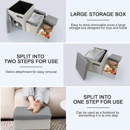 Dog Stairs for Bed Couch Folding with Storage, Dog Stairs for Small Dogs to Get On Bed with Cat Condo, Steps for Large Medium Dogs, Old Cat Pet Stair Steps for High Beds 17.2 H, Pet Ramp Up to 220LBS