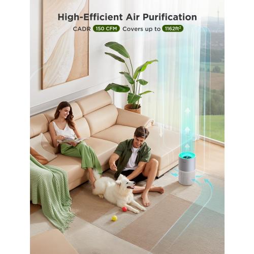 GoveeLife Air Purifier for Bedroom, Covers up to 1162ft², 24dB Sleep Mode | Smart Air Purifier with App & Alexa Control, RGB Night Light, PM2.5 Sensor Air Purifier for Pet Hair, Pollen, Dust, Smoke