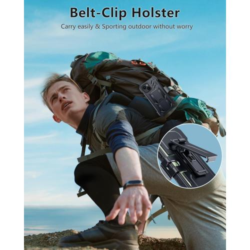 FNTCASE for iPhone 15 Phone Case: for iPhone 14 & 13 & 16e Case Military Shockproof Protective Rugged Cell Phone Cover with Kickstand & Belt-Clip Holster, Heavy Duty Hard Cases 5G - 6.1 Inch Black